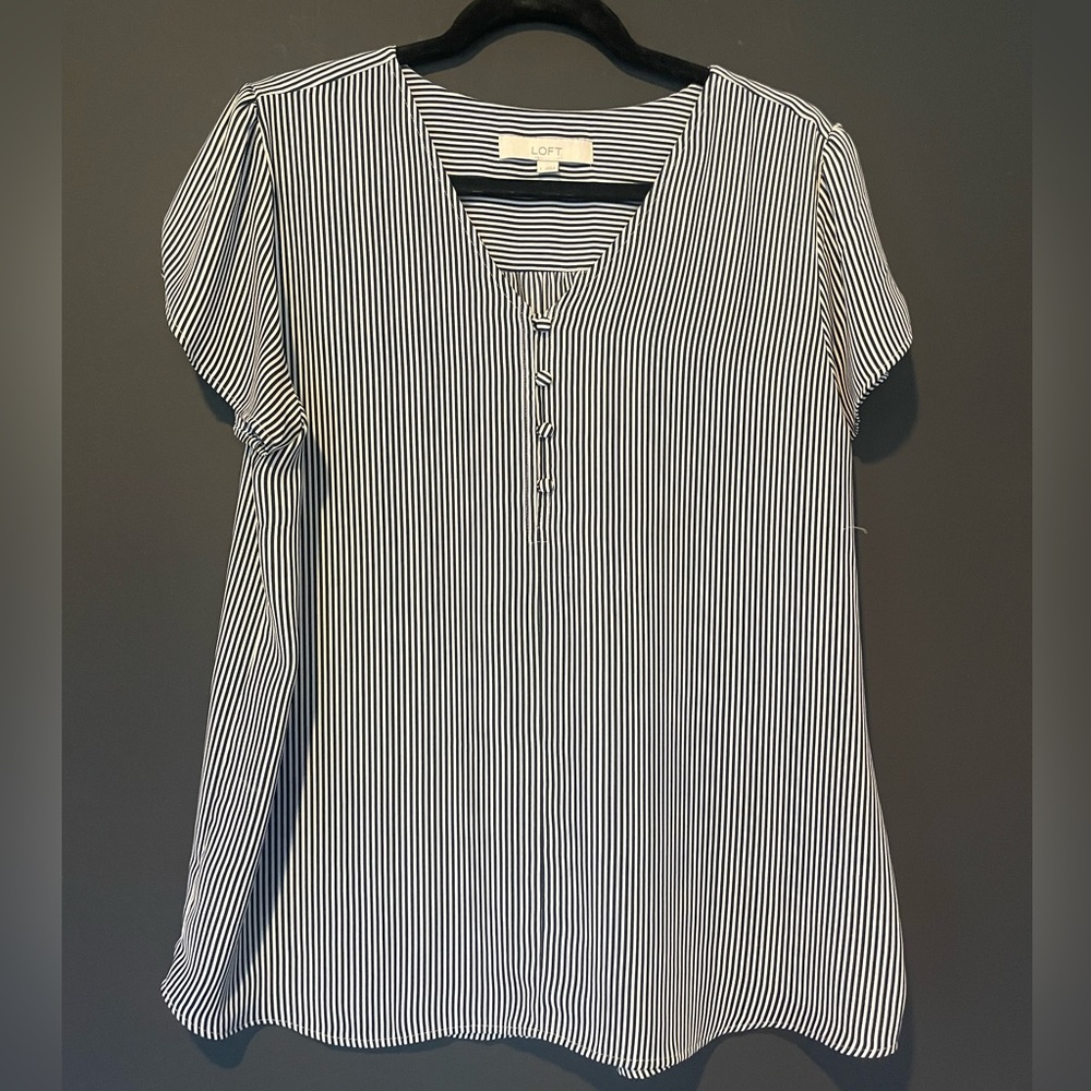 Loft Navy and White Striped Blouse